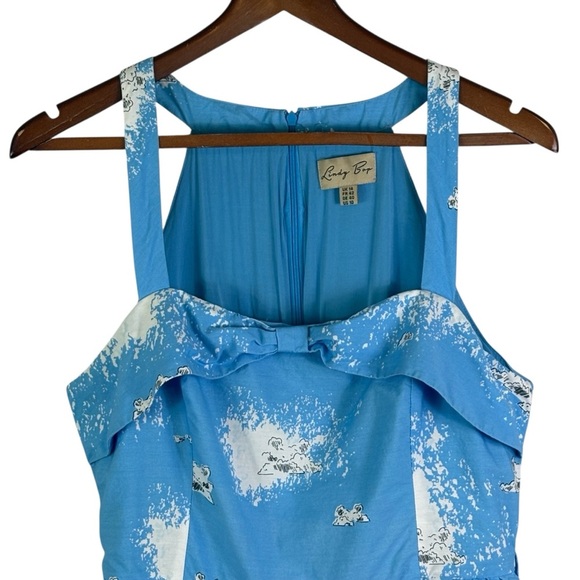 Lindy Bop Carmela Paris Border Swing Dress US Size 10 Blue Retro Pinup *Read - Picture 5 of 16